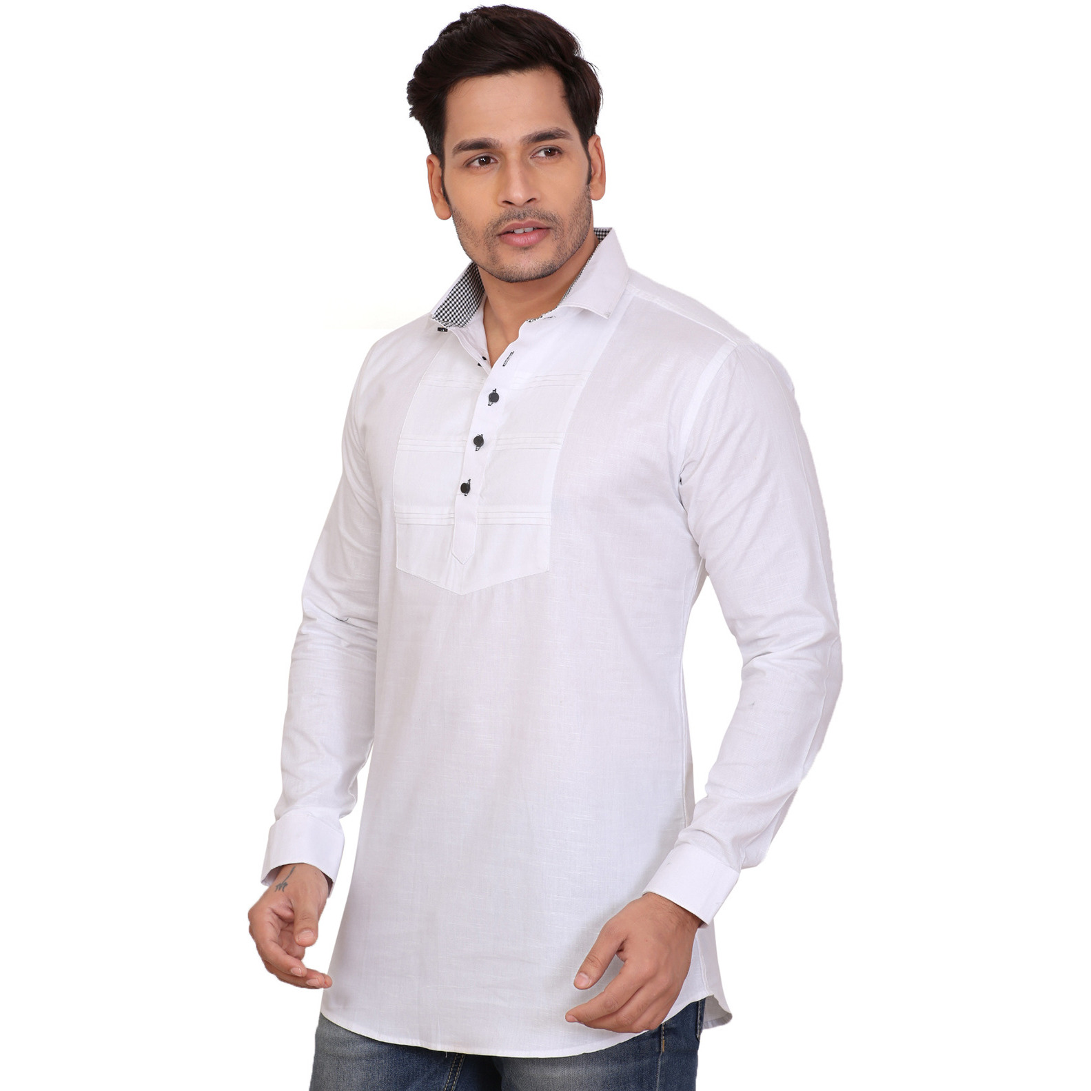 Garun White Solid Men's Straight Kurta (Size:M)