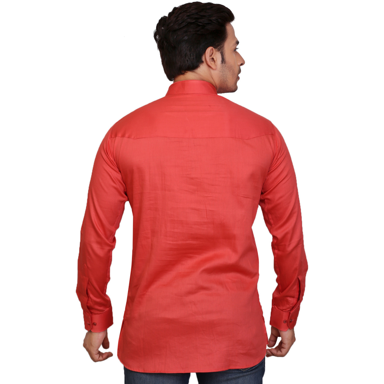 Garun Orange Half Zip Solid Men's Straight Kurta
