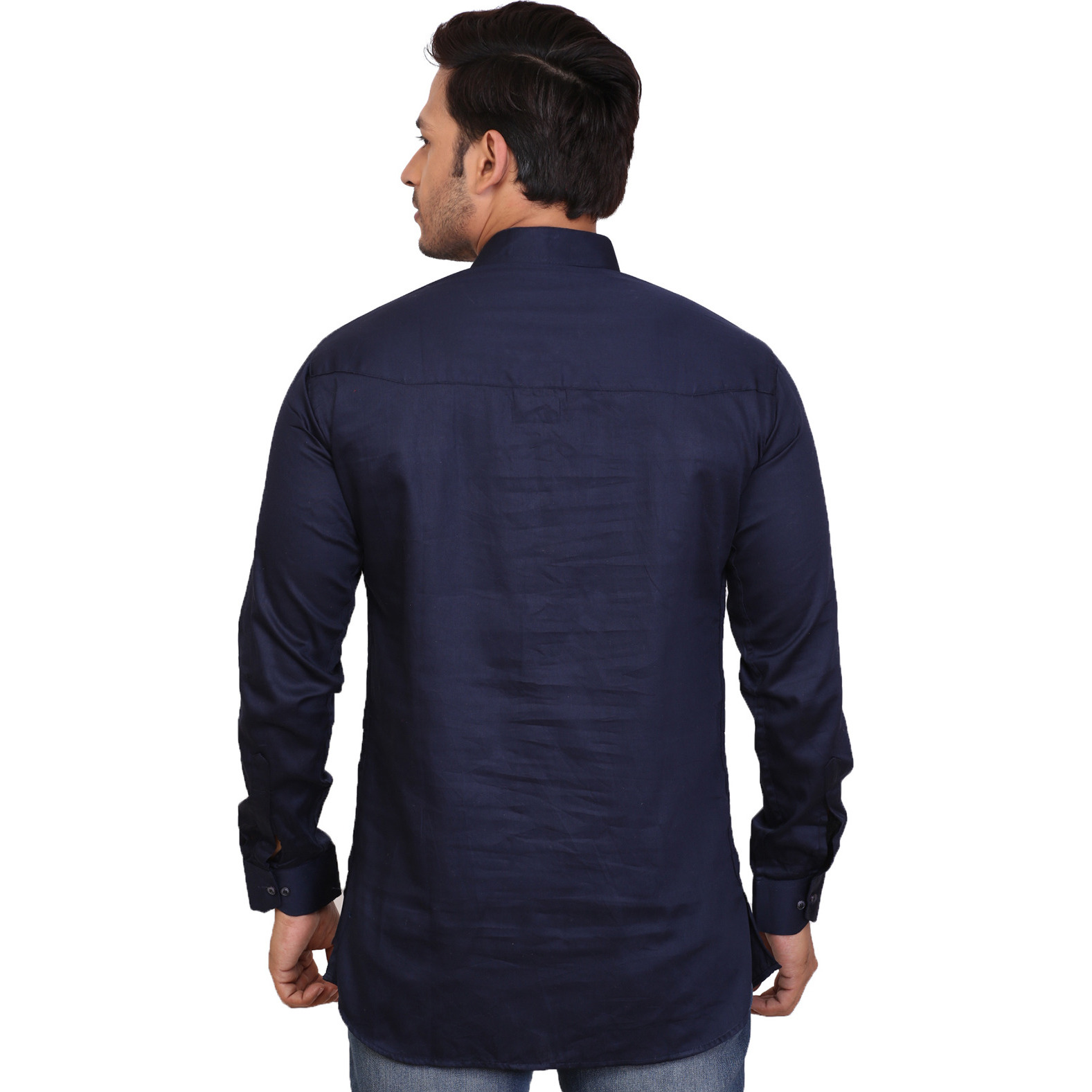 Garun Light Blue Half Zip Solid Men's Straight Kurta