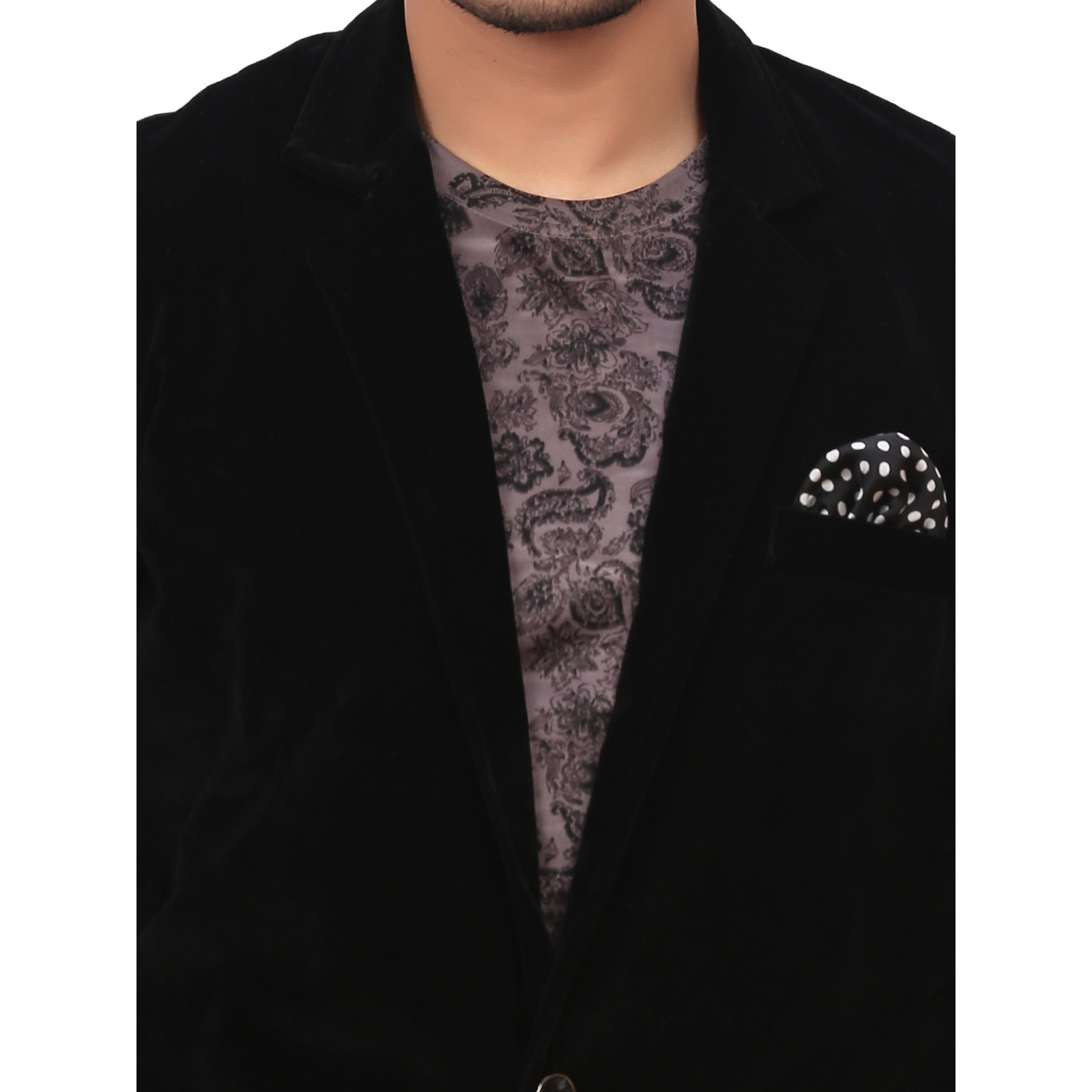 Garun Black Party Wear Velvet Blazer (Size:M)