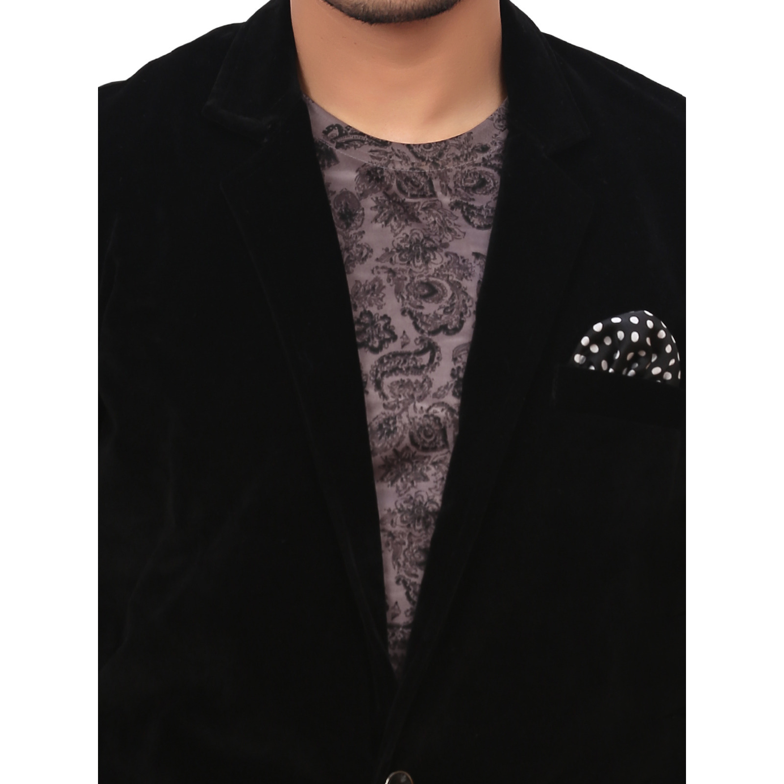 Garun Black Party Wear Velvet Blazer (Size:XL)