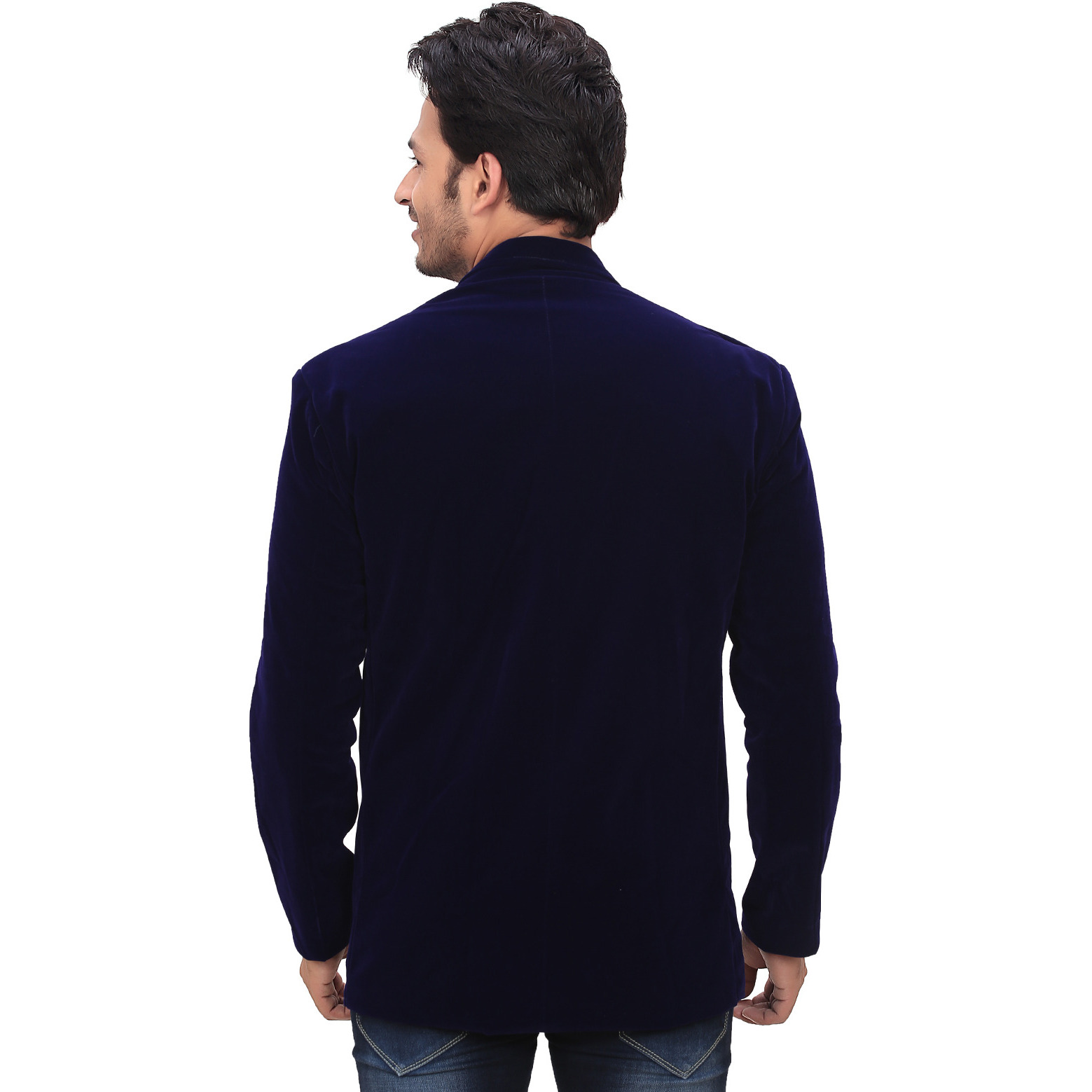 Garun Blue Party Wear Velvet Blazer (Size:L)