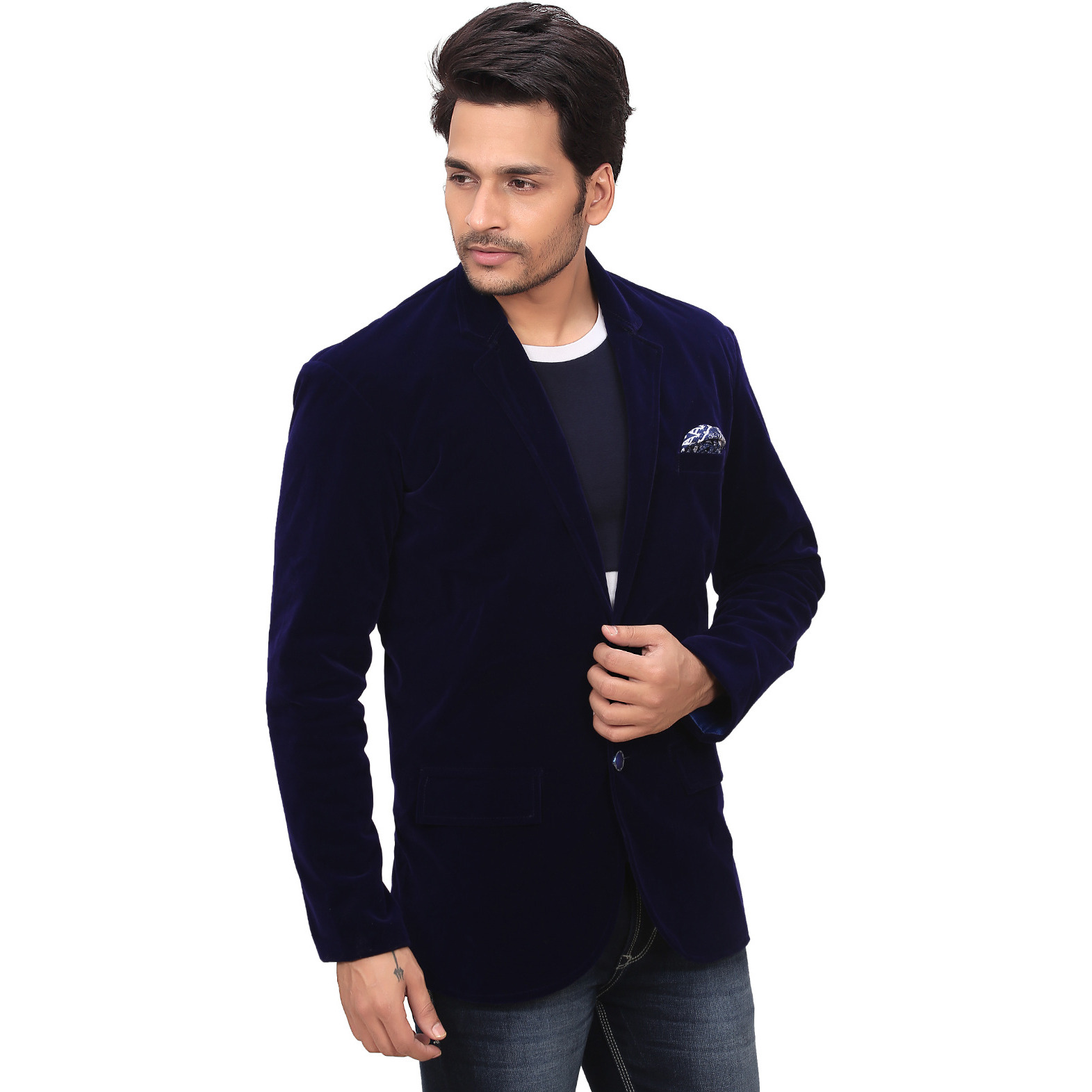 Garun Blue Party Wear Velvet Blazer