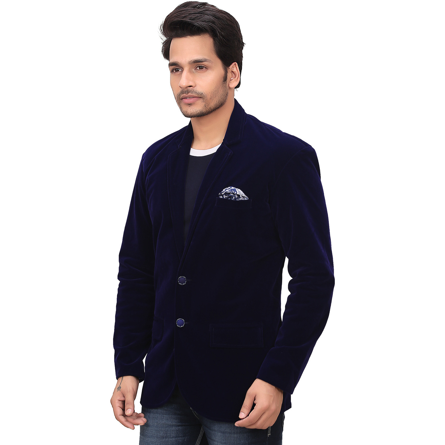 Garun Blue Party Wear Velvet Blazer