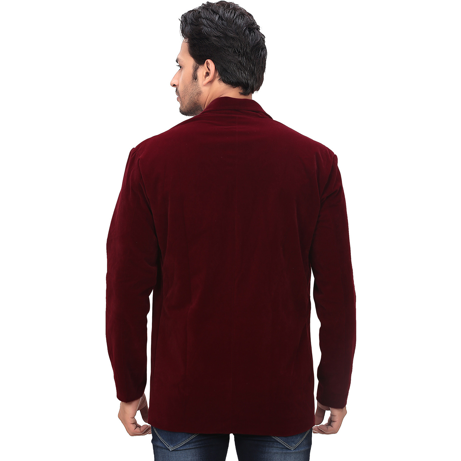 Garun Maroon Party Wear Velvet Blazer (Size:L)