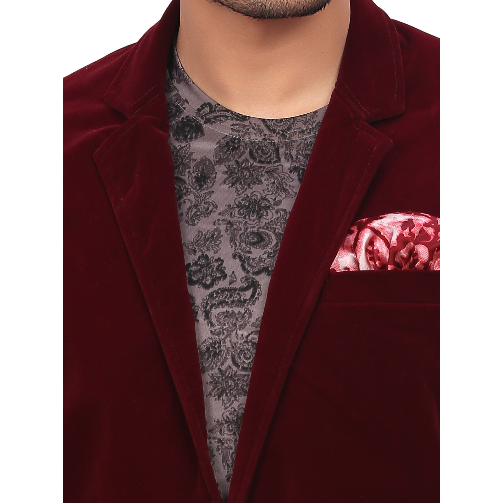 Garun Maroon Party Wear Velvet Blazer (Size:XL)