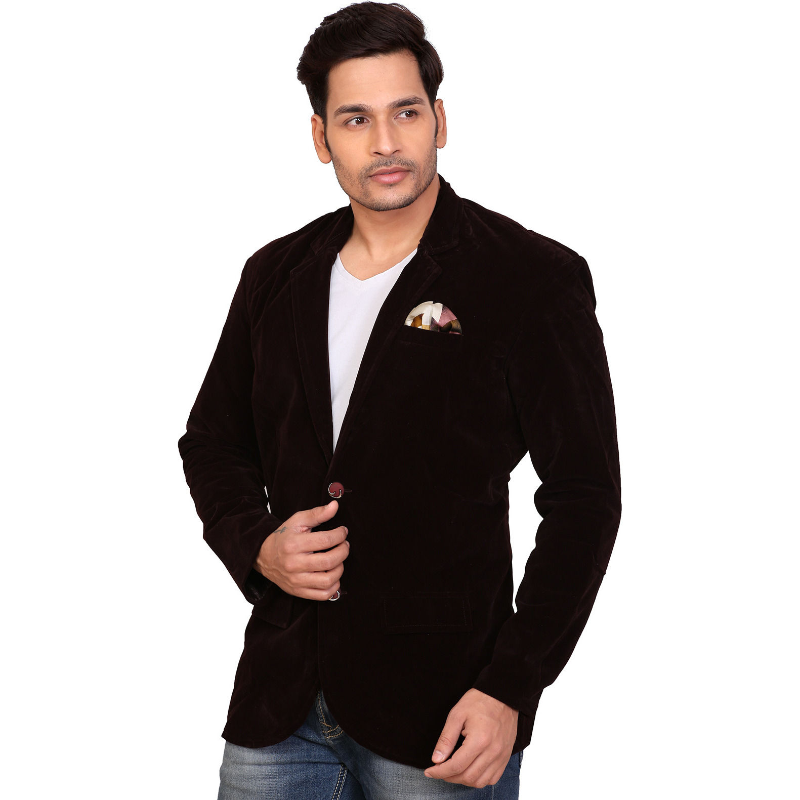 Garun Brown Party Wear Velvet Blazer
