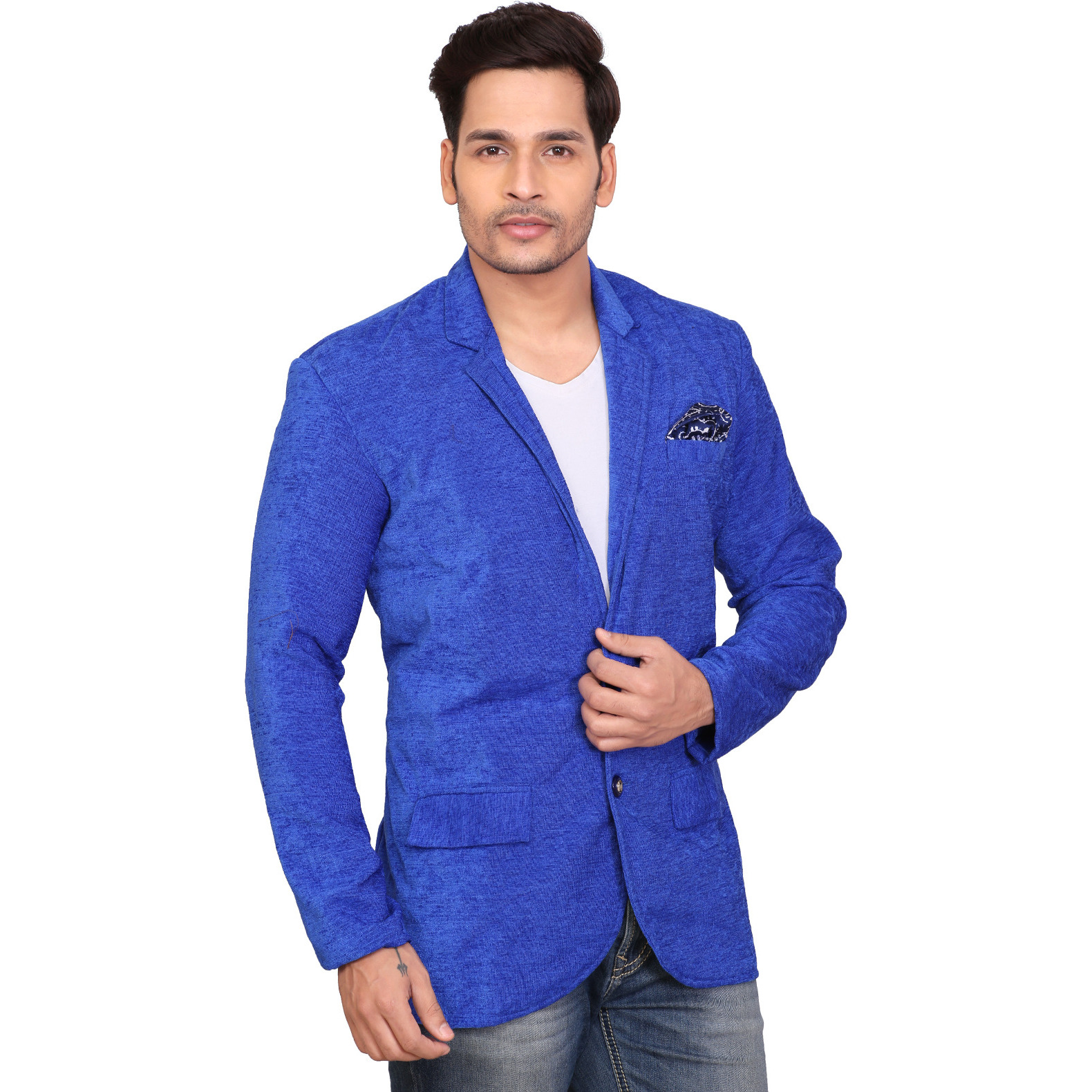 Garun Blue Towel Velvet Blazer (Size:M)