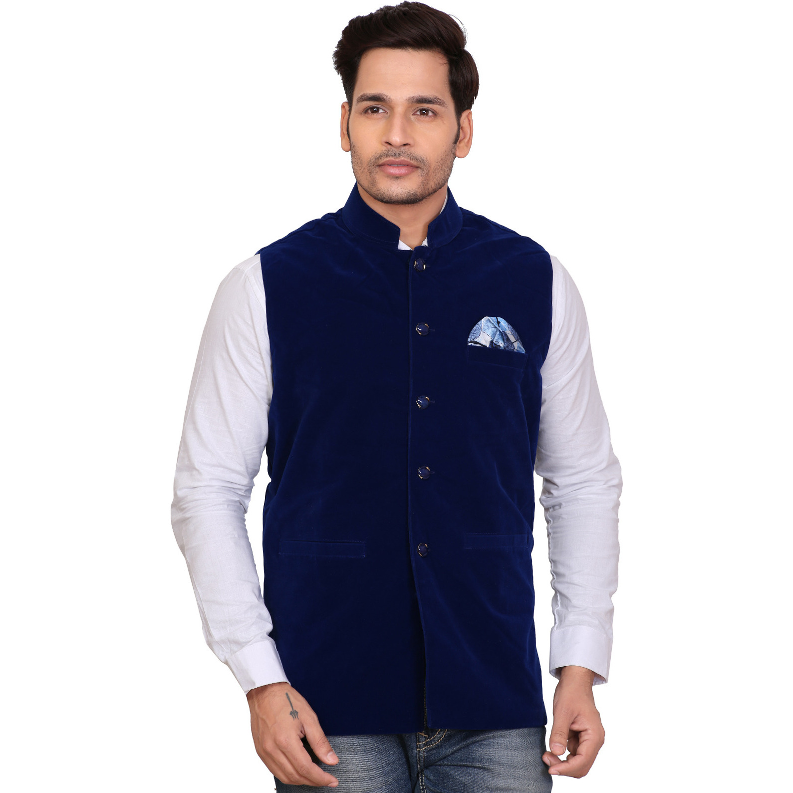 Garun Blue Velvet Waiscoat
