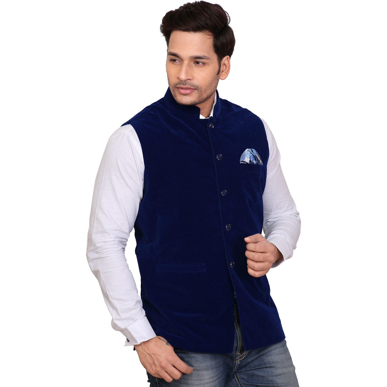 Garun Blue Velvet Waiscoat