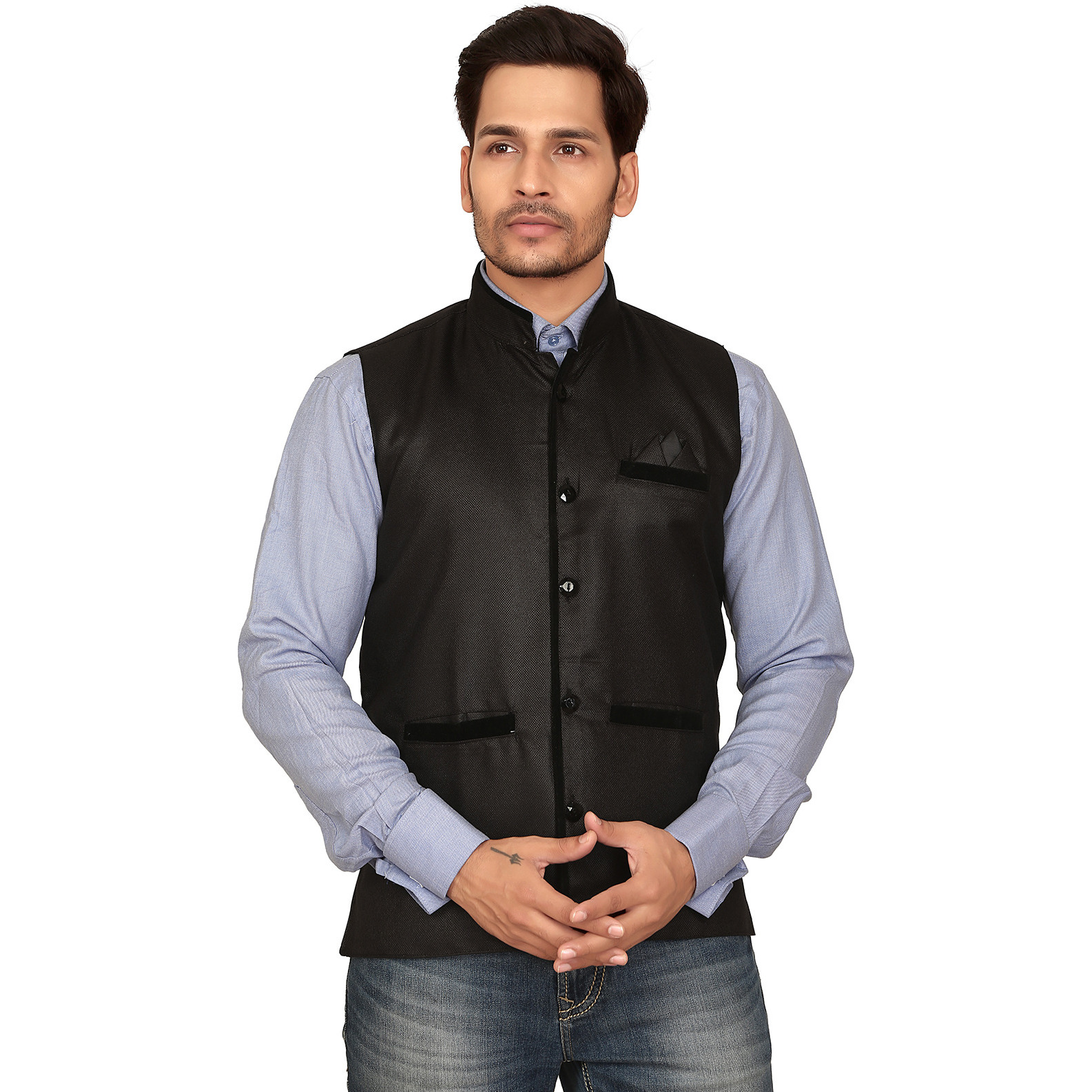 Garun Black Nehru Jacket (Size:XL)