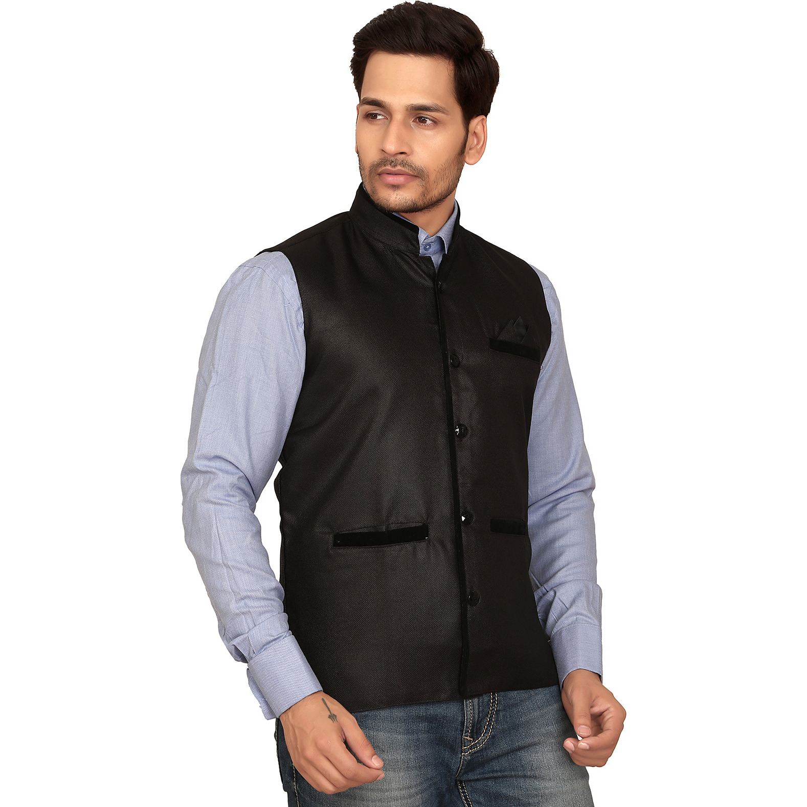 Garun Black Nehru Jacket (Size:XL)