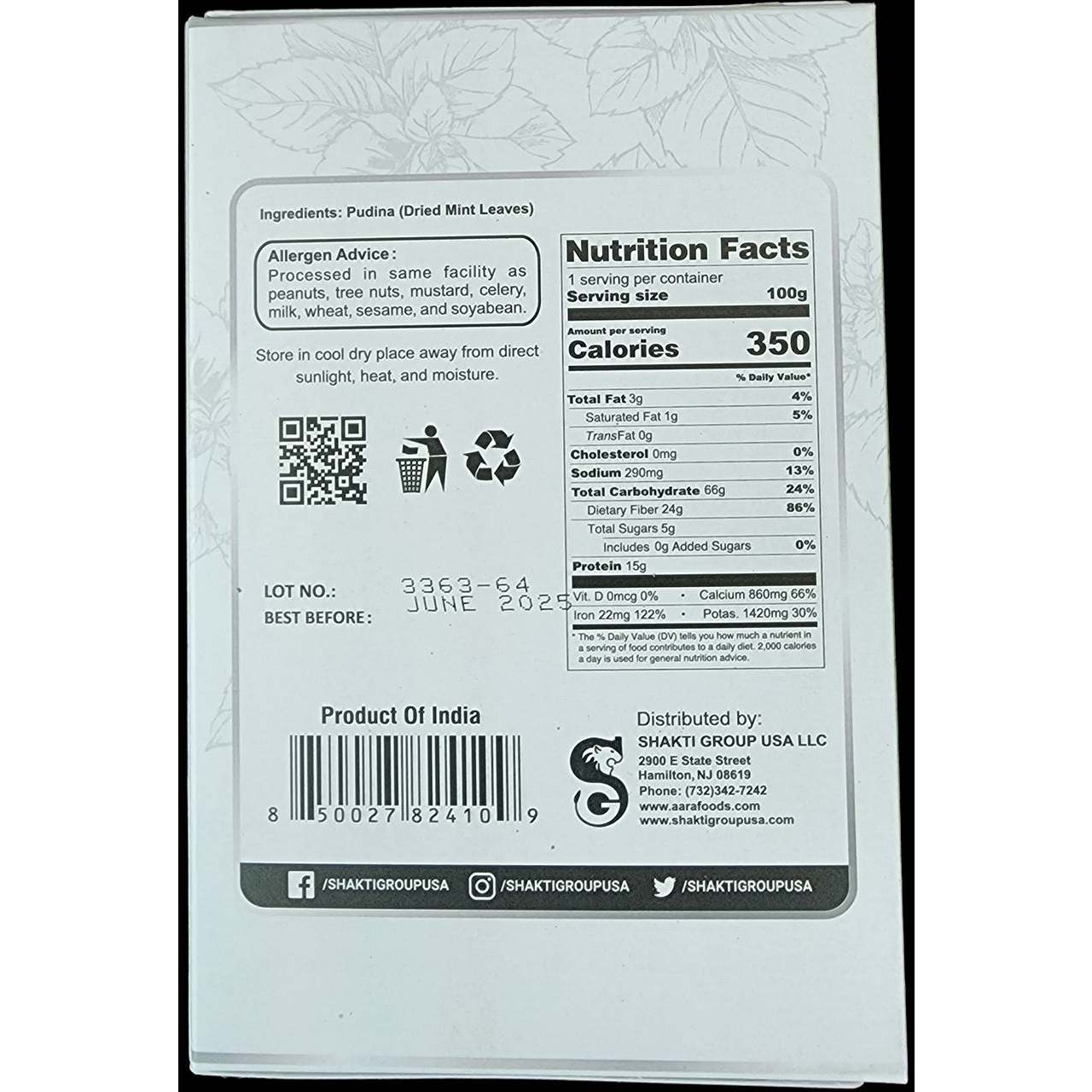 Aara Dried Mint (Pudina) Leaves 100gm (3.5oz)