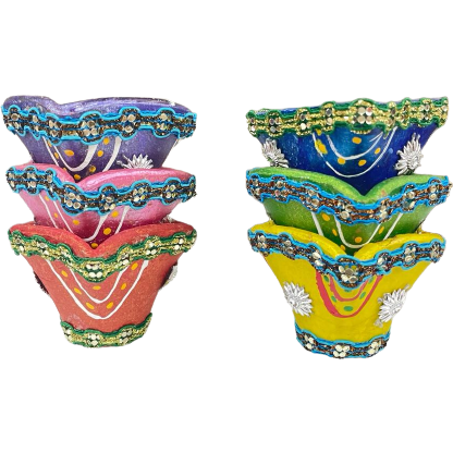 Heart Shape Multi color Diyas -  Pack of 6