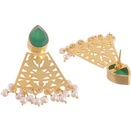 Gold Plated Green Triangular Sterling Silver Drop Earrings By Silvermerc Designs