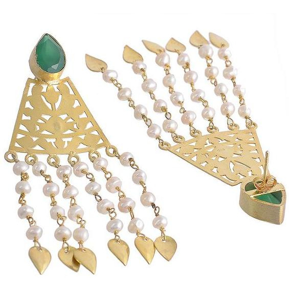 Gold Plated Green Triangular Sterling Silver Drop Earrings By Silvermerc Designs