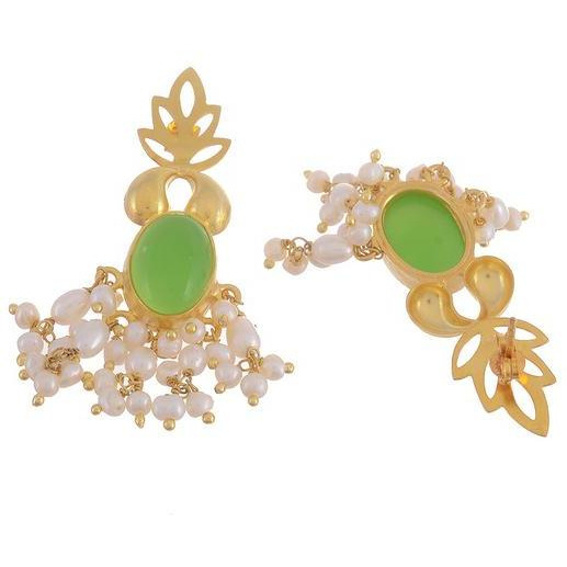 Gold Plated Green Floral Sterling Silver Drop Earrings By Silvermerc Designs