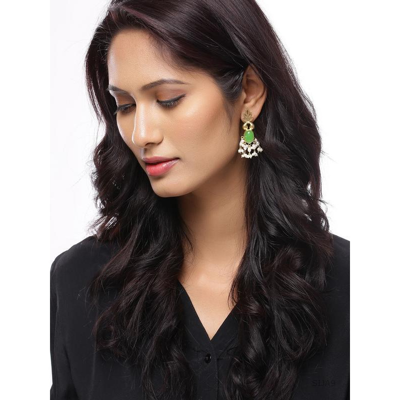 Gold Plated Green Floral Sterling Silver Drop Earrings By Silvermerc Designs