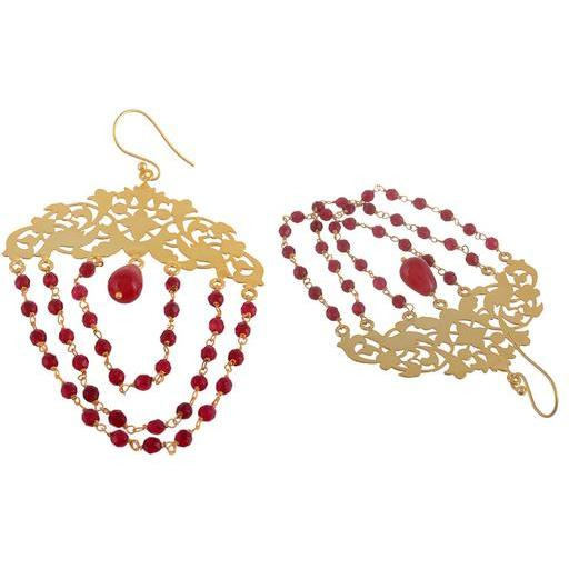 Gold Plated Red Sterling Silver Floral Drop Earrings By Silvermerc Designs