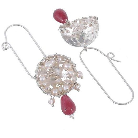 Silver-Toned & Red Circular Jhumkas By Silvermerc Designs