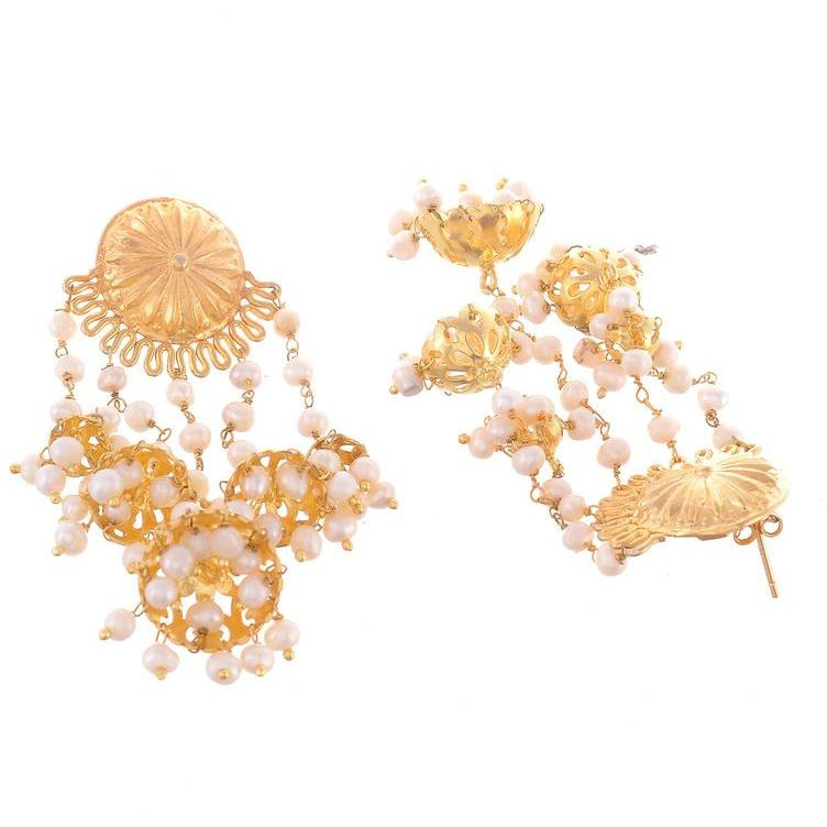 Gold-Toned & Green Contemporary Drop Earrings By Silvermerc Designs