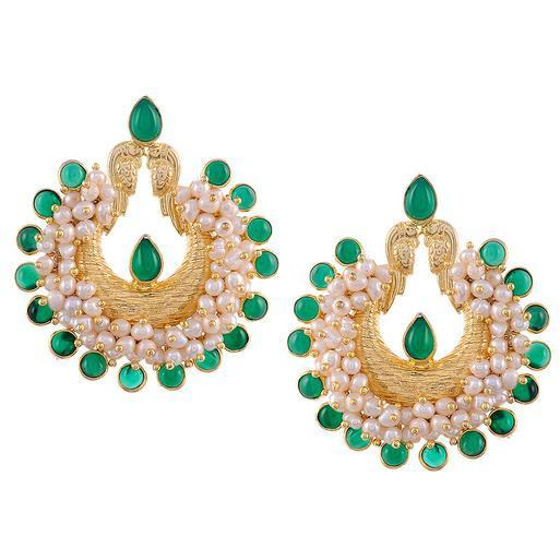 Gold-Plated & Green Handcrafted Circular Chandbalis By Silvermerc Designs