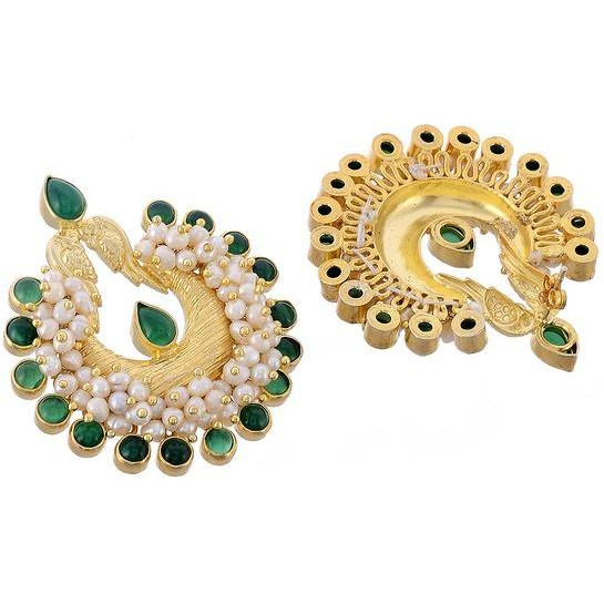 Gold-Plated & Green Handcrafted Circular Chandbalis By Silvermerc Designs