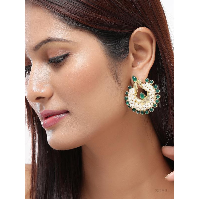 Gold-Plated & Green Handcrafted Circular Chandbalis By Silvermerc Designs