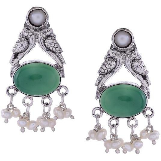 Silver-Toned & Green Circular Studs By Silvermerc Designs