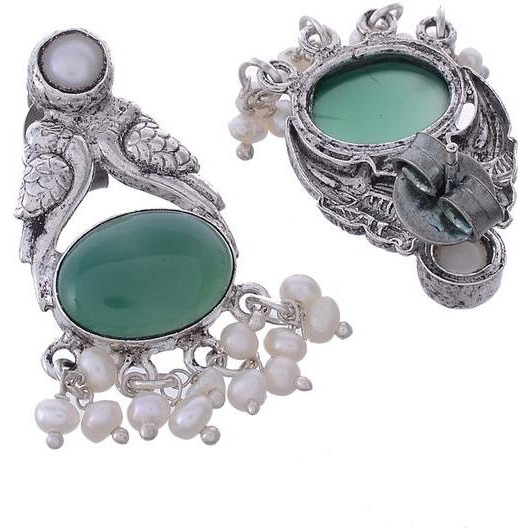 Silver-Toned & Green Circular Studs By Silvermerc Designs