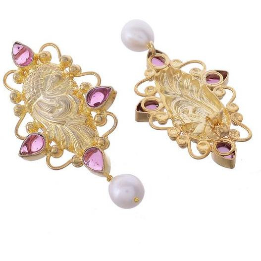 Gold-Plated & Pink Handcrafted Contemporary Drop Earrings By Silvermerc Designs