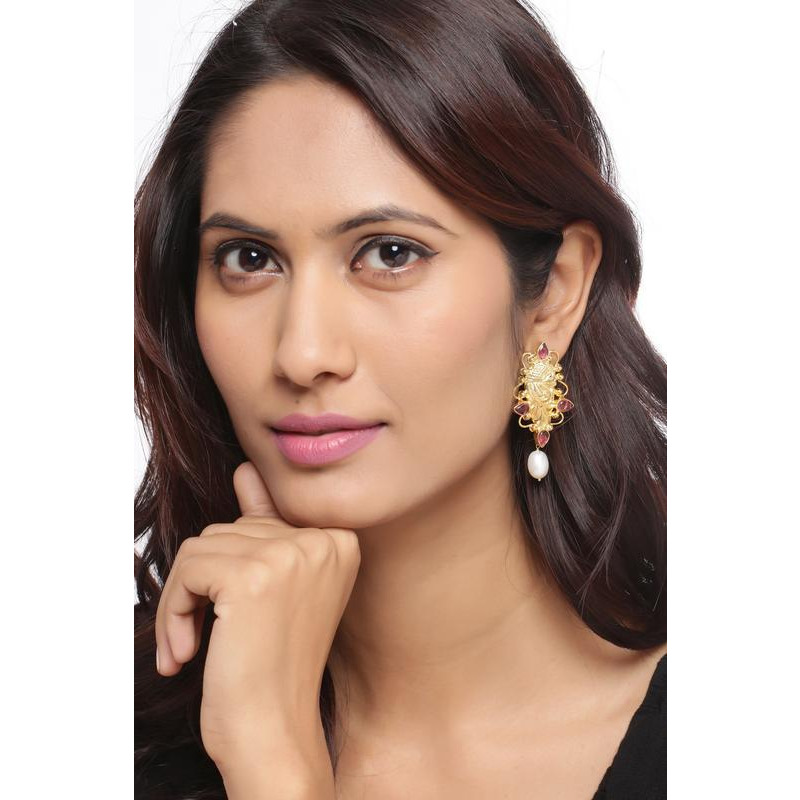 Gold-Plated & Pink Handcrafted Contemporary Drop Earrings By Silvermerc Designs