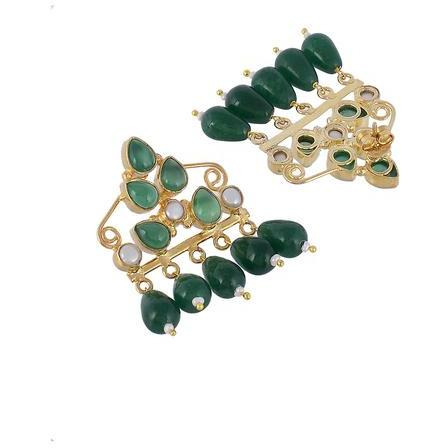 Gold-Plated & Green Contemporary Handcrafted Drop Earrings By Silvermerc Designs