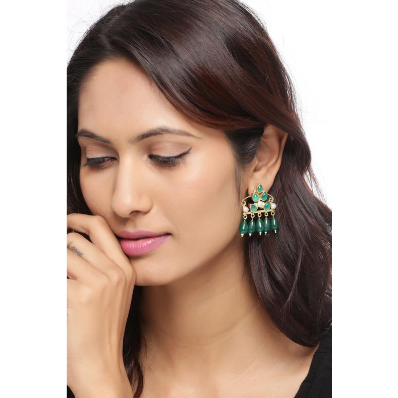 Gold-Plated & Green Contemporary Handcrafted Drop Earrings By Silvermerc Designs