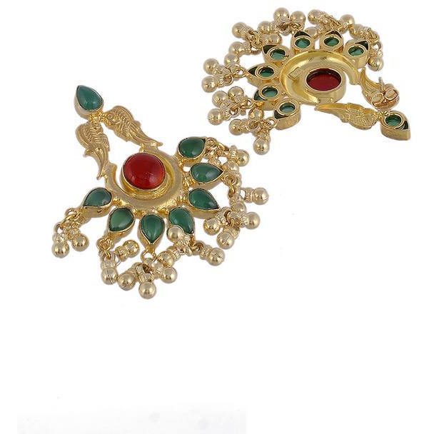 Gold-Plated & Green Crescent Shaped Handcrafted Chandbalis By Silvermerc Designs