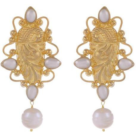 Gold-Plated & White Handcrafted Classic Drop Earrings By Silvermerc Designs