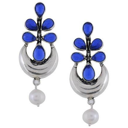 Silver-Plated & Blue Classic Drop Earrings By Silvermerc Designs