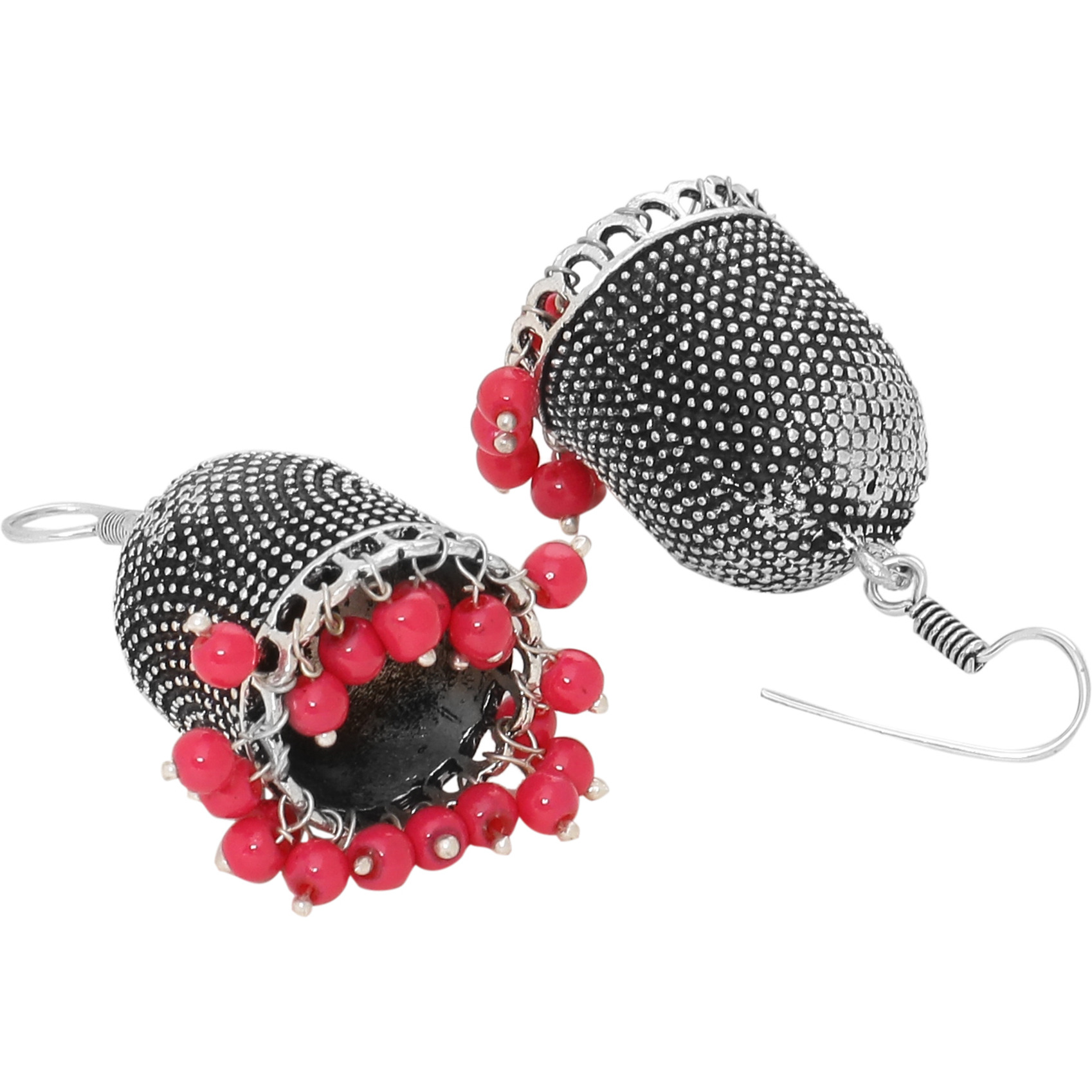 Beautiful Oxidised & Orange Beads Dome Shape Jhumka Earrings By Silvermerc Designs