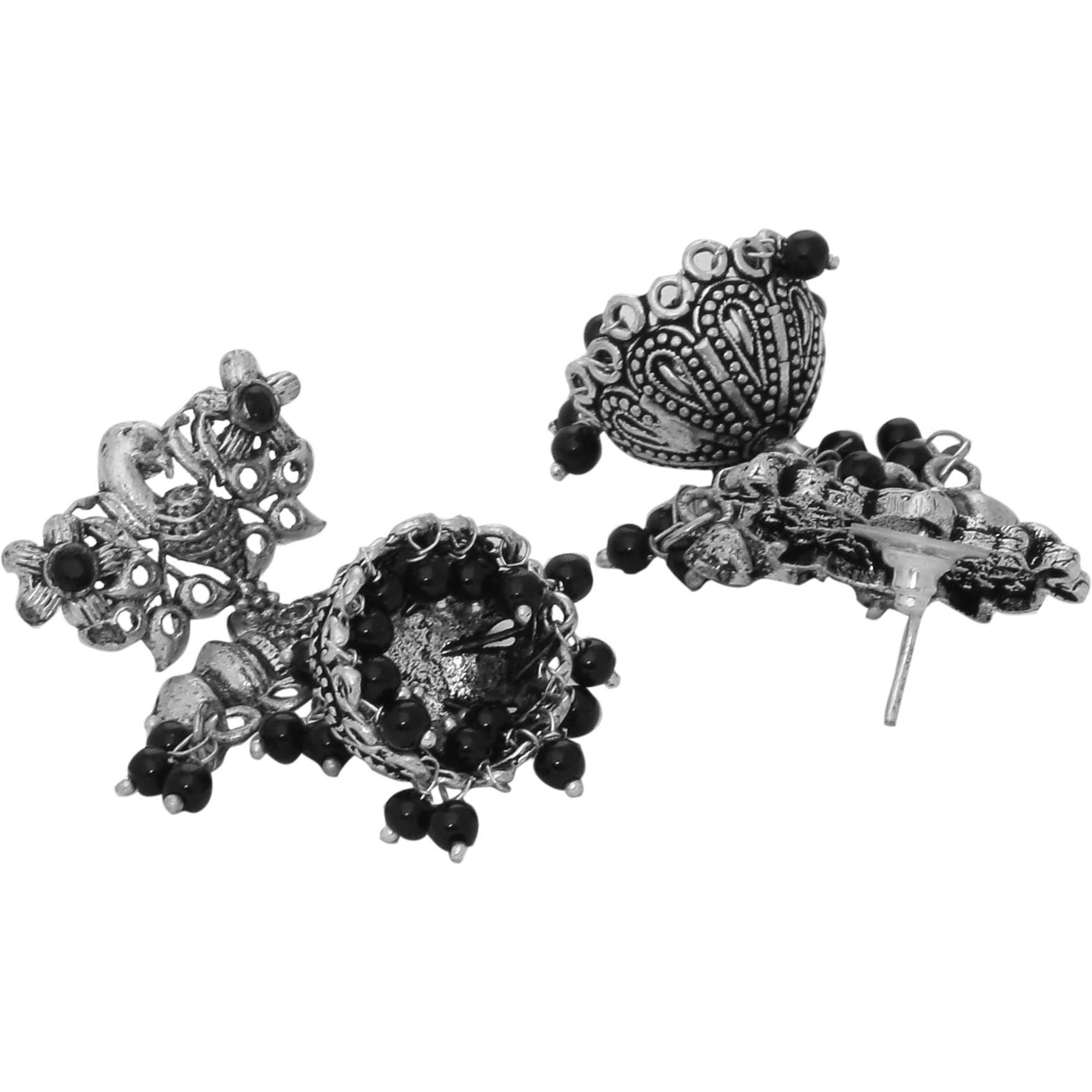 Beautiful Oxidised, Black Beads Round  Shape Jhumka Earrings By Silvermerc Designs