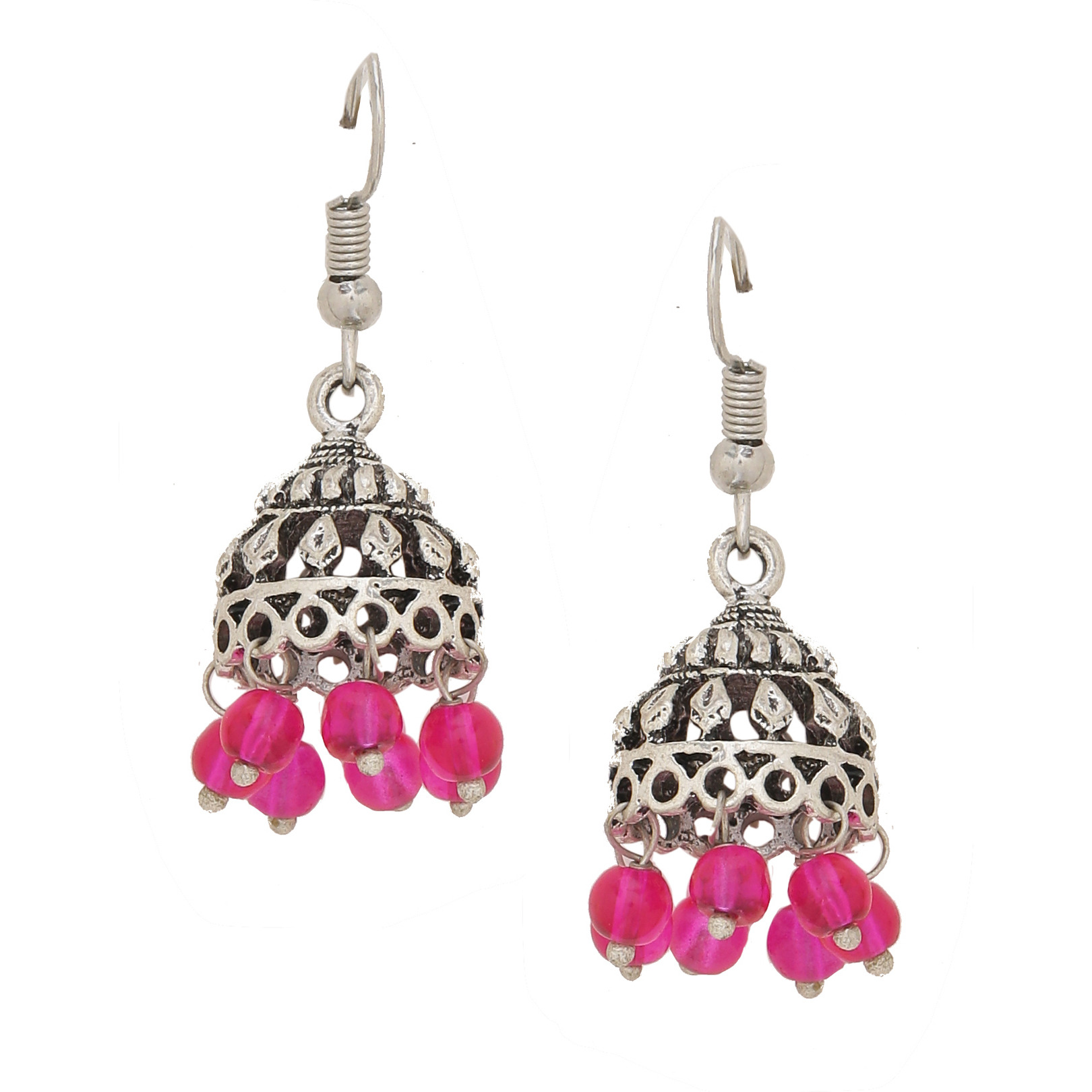 Beautiful Silver & Pink Beads Jhumka Earrings By Silvermerc Designs