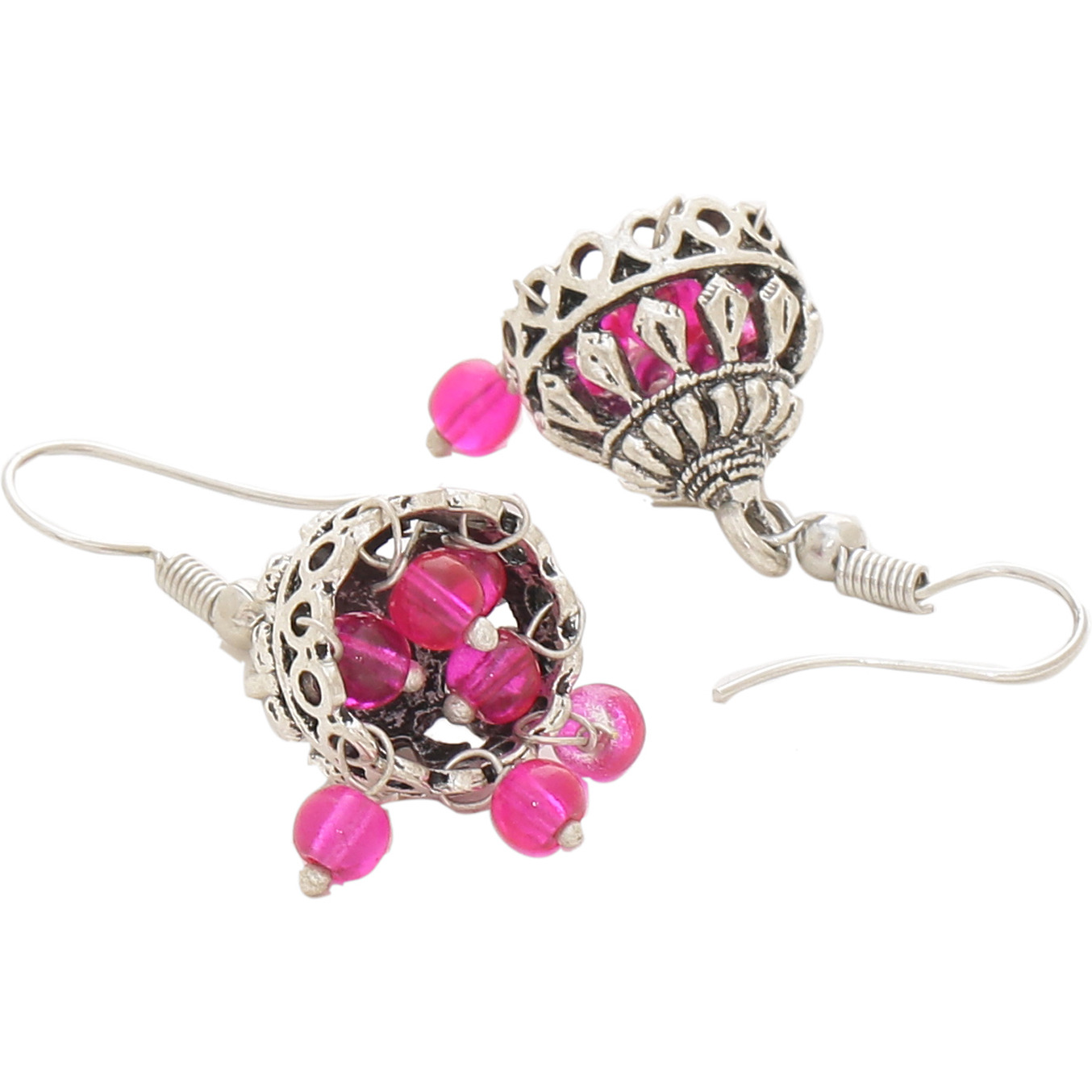 Beautiful Silver & Pink Beads Jhumka Earrings By Silvermerc Designs