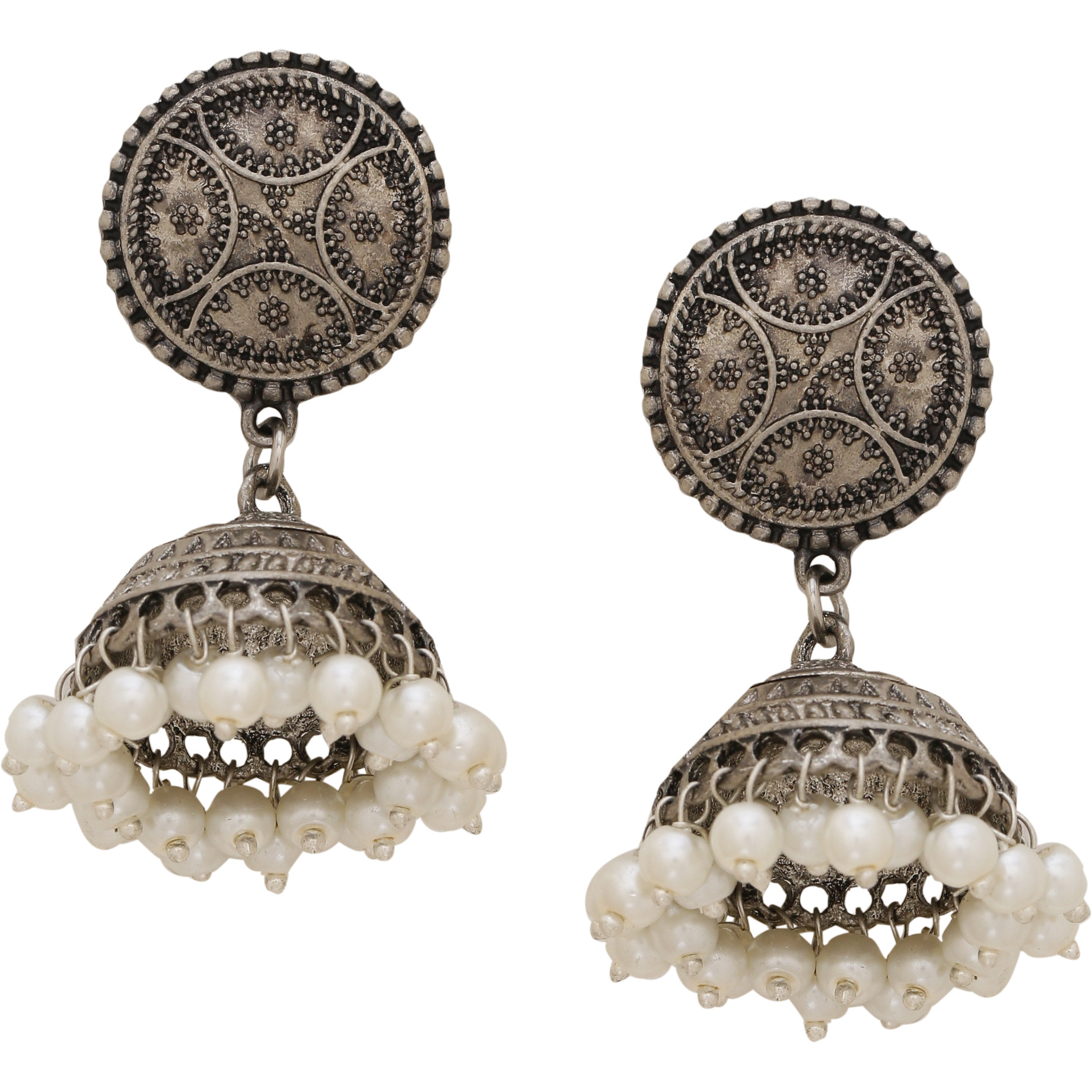 Beautiful Silver Plated & Fresh Water Pearls Jhumka Earrings By Silvermerc Designs