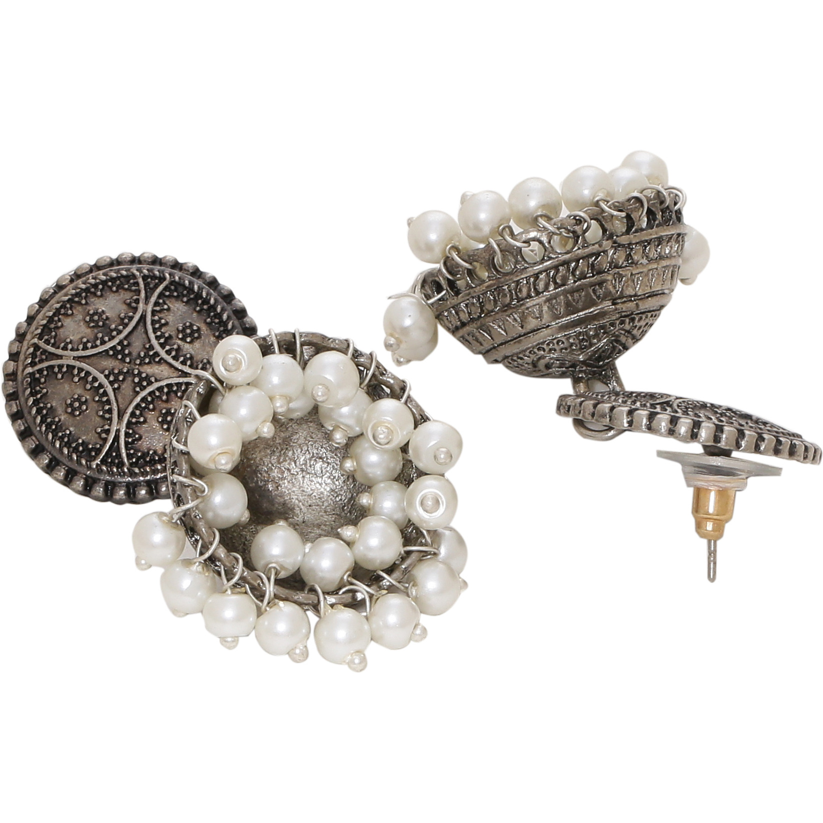 Beautiful Silver Plated & Fresh Water Pearls Jhumka Earrings By Silvermerc Designs