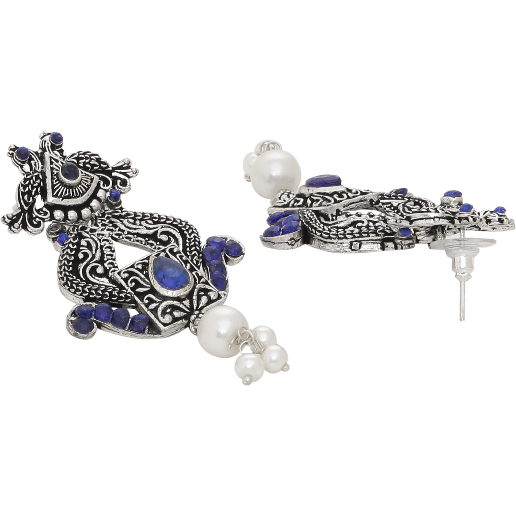 Classic Blue Turquoise & Fresh Water Pearls Floral Design Drop Earrings By Silvermerc Designs