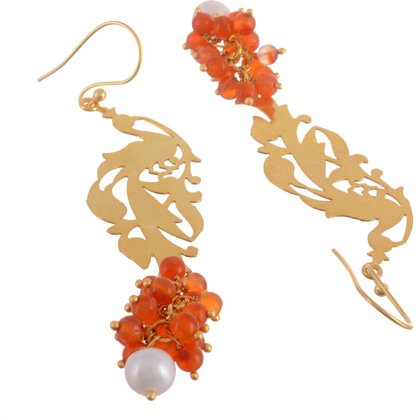 Beautiful Design, Orange Beads, Gold Plated Drop Earrings By Silvermerc Designs