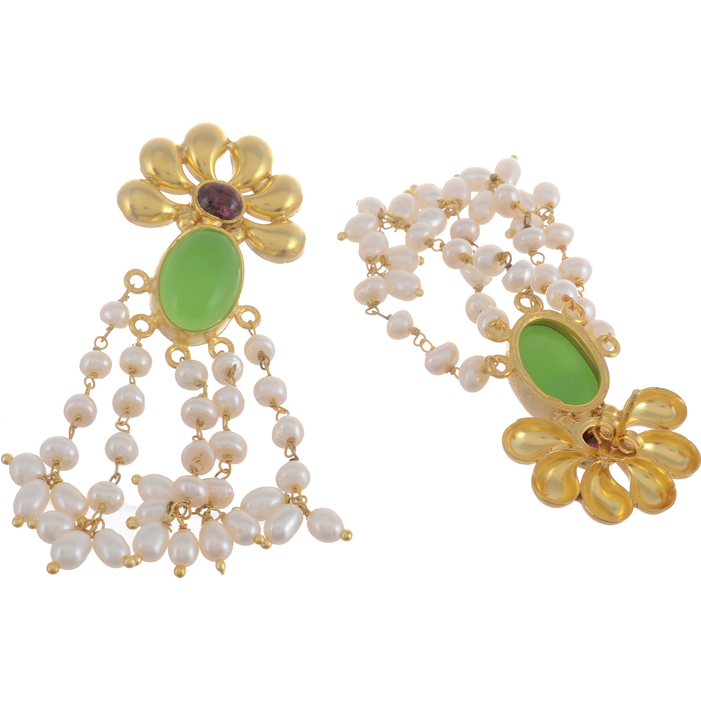 Classic Floral Design, Fresh Water Pearl, Green Oynx Drop Earrings By Silvermerc Designs