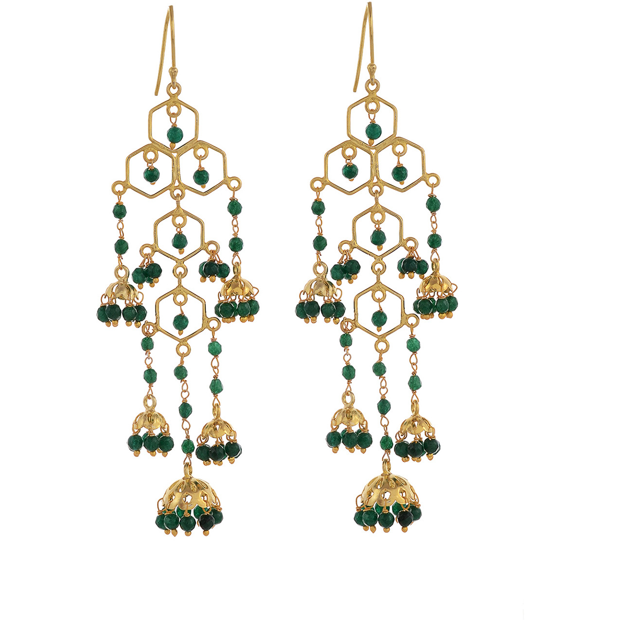 Gold Pated, Green Beads Beautiful Jhumka Earrings By Silvermerc Designs