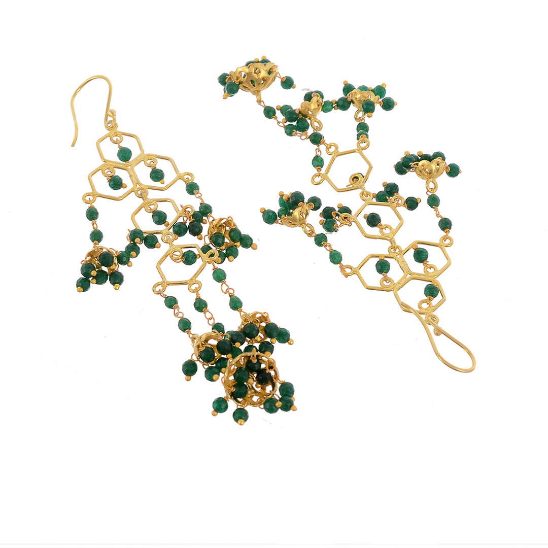 Gold Pated, Green Beads Beautiful Jhumka Earrings By Silvermerc Designs