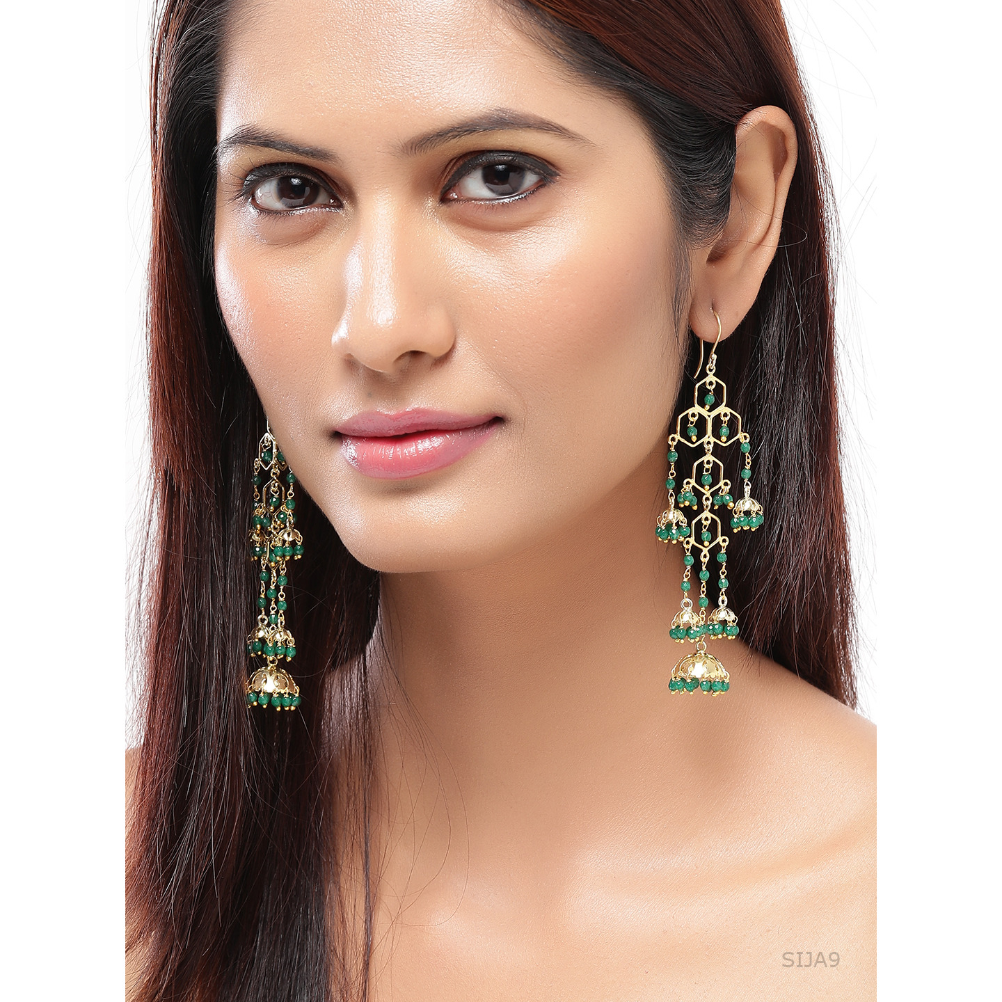 Gold Pated, Green Beads Beautiful Jhumka Earrings By Silvermerc Designs