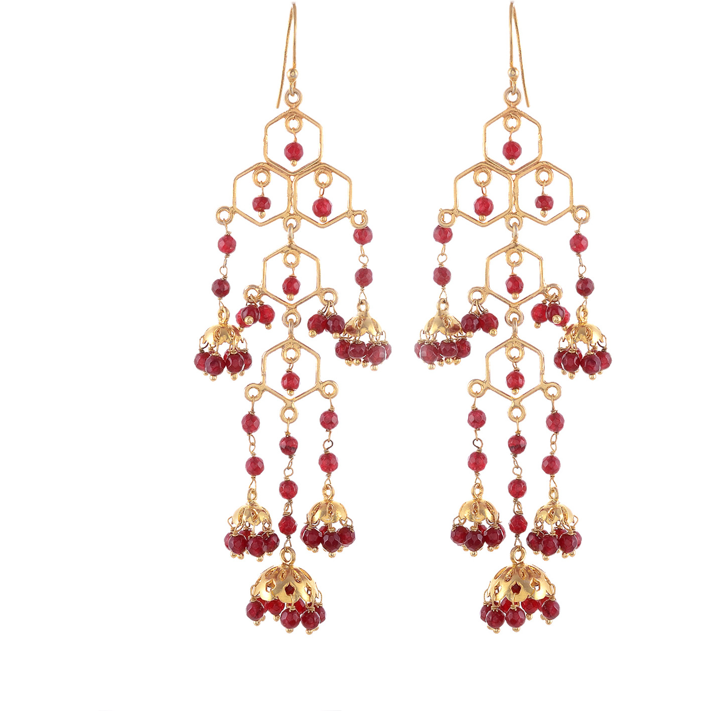 Gold Pated, Red Beads Beautiful Jhumka Earrings By Silvermerc Designs